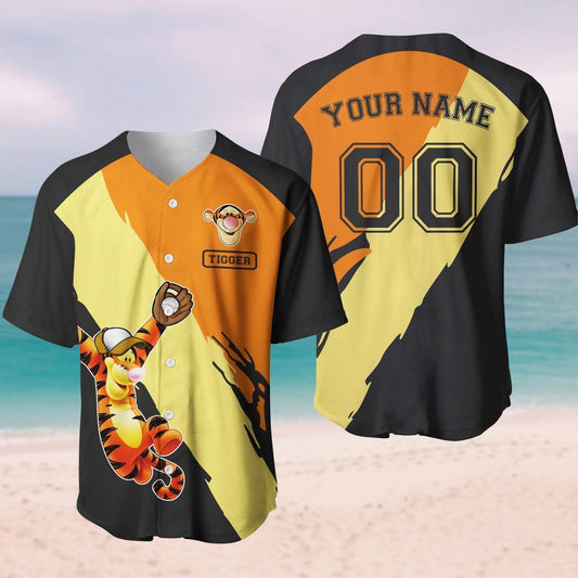 Custom Name Winnie The Pooh Tigger Black Baseball Jersey