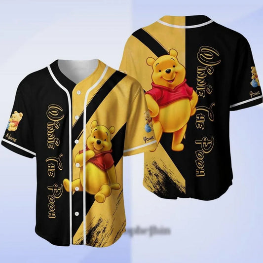 Custom Name Winnie The Pooh Yellow Black Baseball Jersey