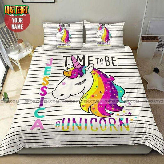 Custom Rainbow Stripes Unicorn Duvet Cover Bedding Set