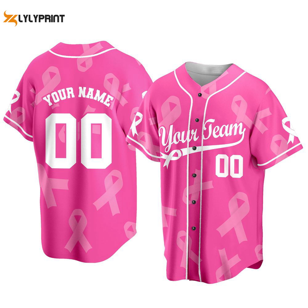 Custom Team Name And Number Baseball Jersey, Personalized Breast Cancer Awareness - lylyprint.com