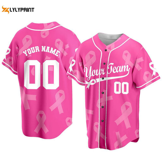 Custom Team Name And Number Baseball Jersey, Personalized Breast Cancer Awareness - lylyprint.com