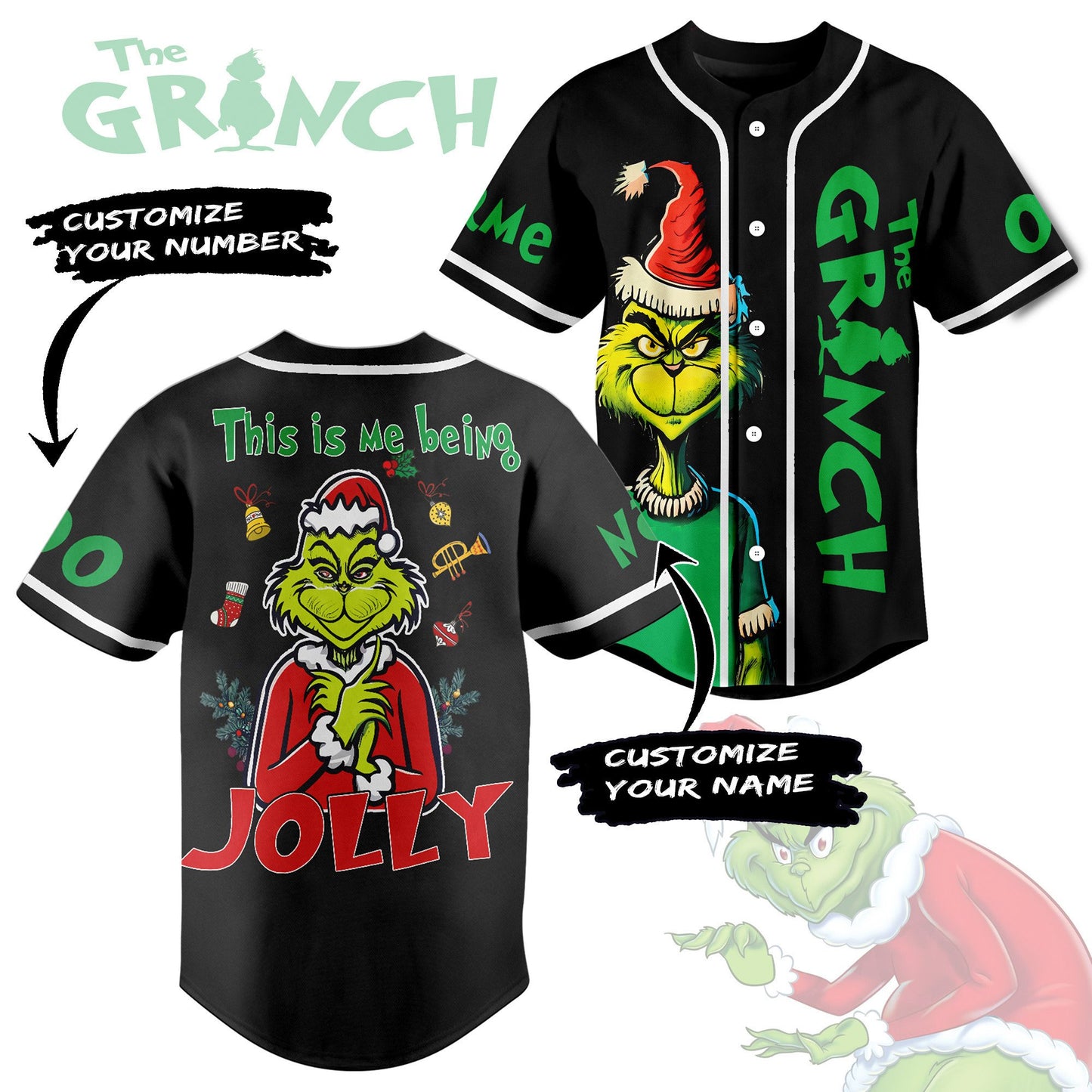 Customized Evil The Grinch Stole Christmas Baseball Jersey