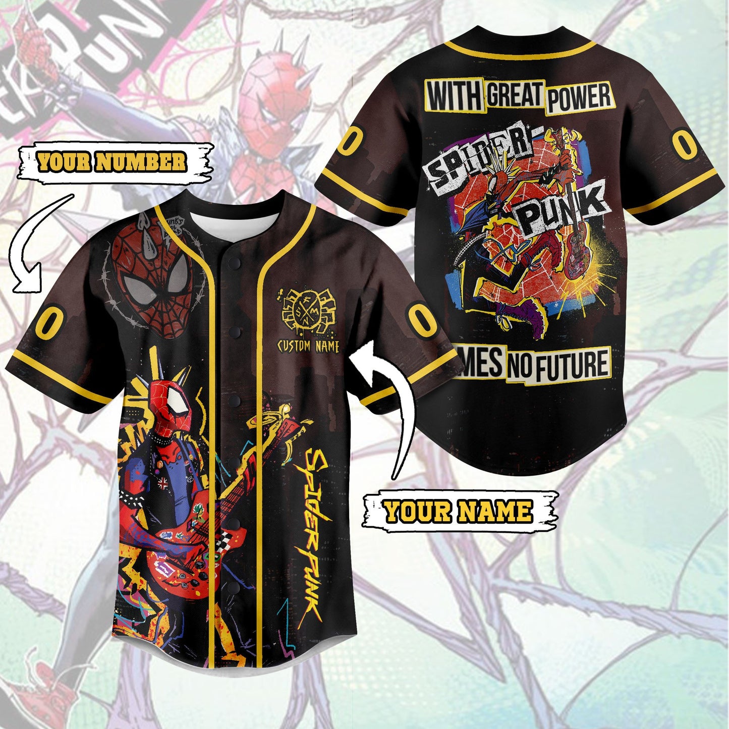 Customized Spider-Man Punk Stylish Design Baseball Jersey