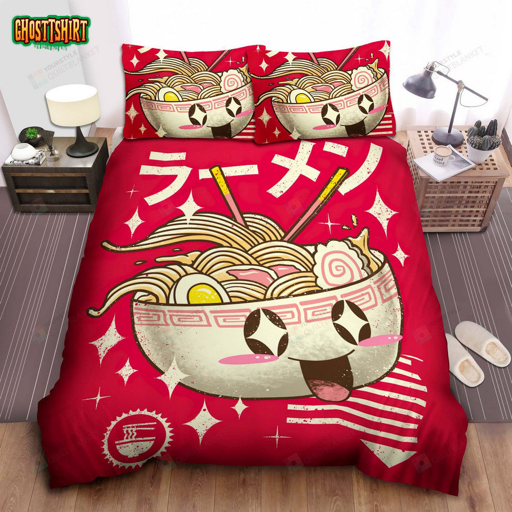 Cute Bowl Of Ramen Cartoon Character Bed Sheet Spread Comforter Duvet Cover Bedding Set