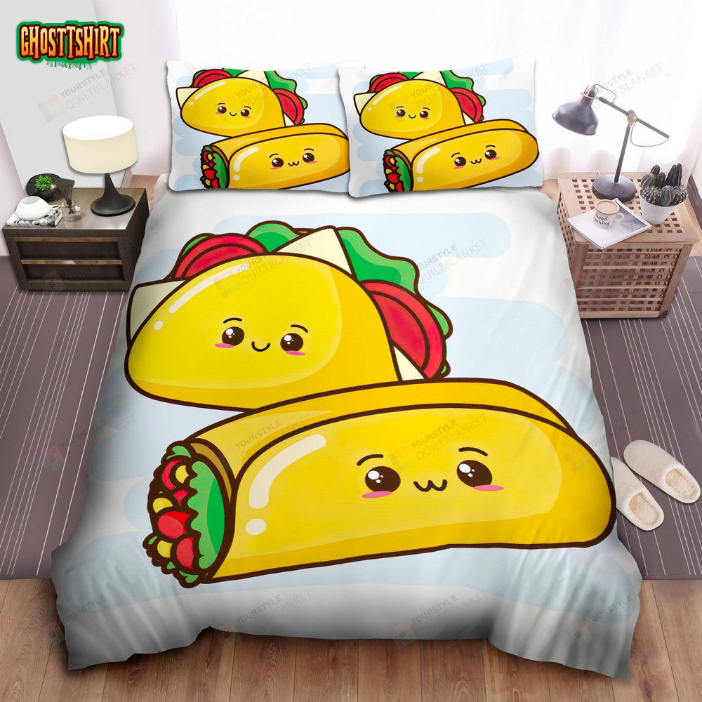 Cute Burrito & Taco Cartoon Characters Bed Sheet Spread Comforter Duvet Cover Bedding Set