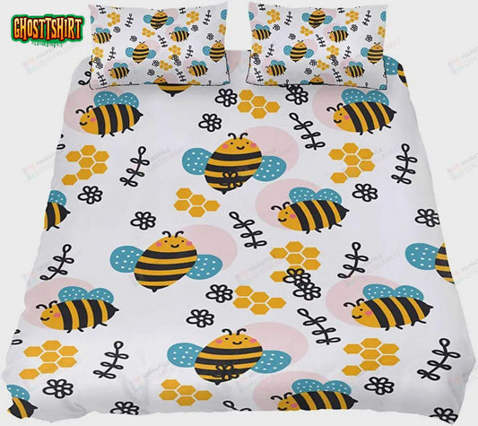 Cute Cartoon Bee Bed Sheets Duvet Cover Bedding Set