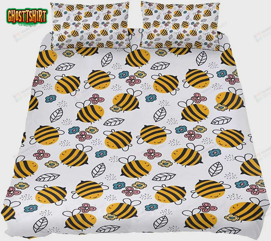 Cute Cartoon Bees Pattern Bed Sheets Duvet Cover Bedding Set