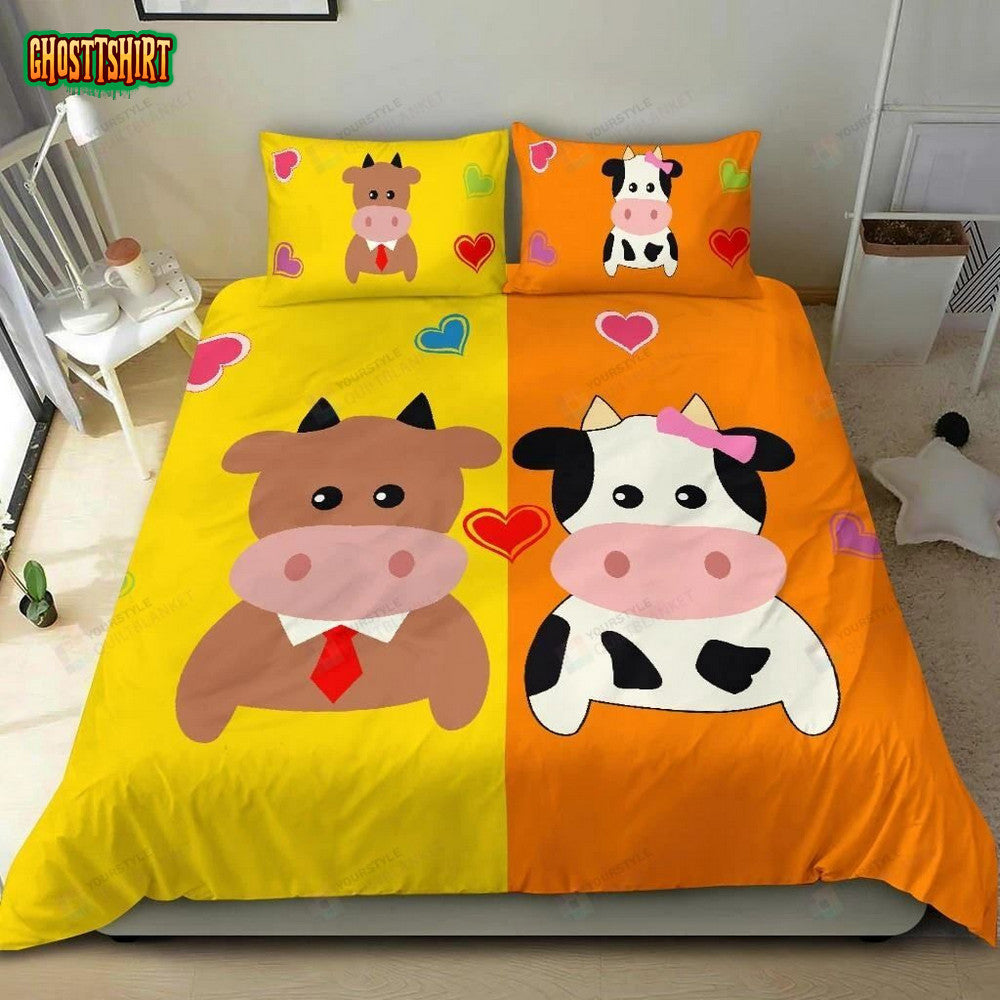 Cute Cartoon Cow Couple Bedding Set