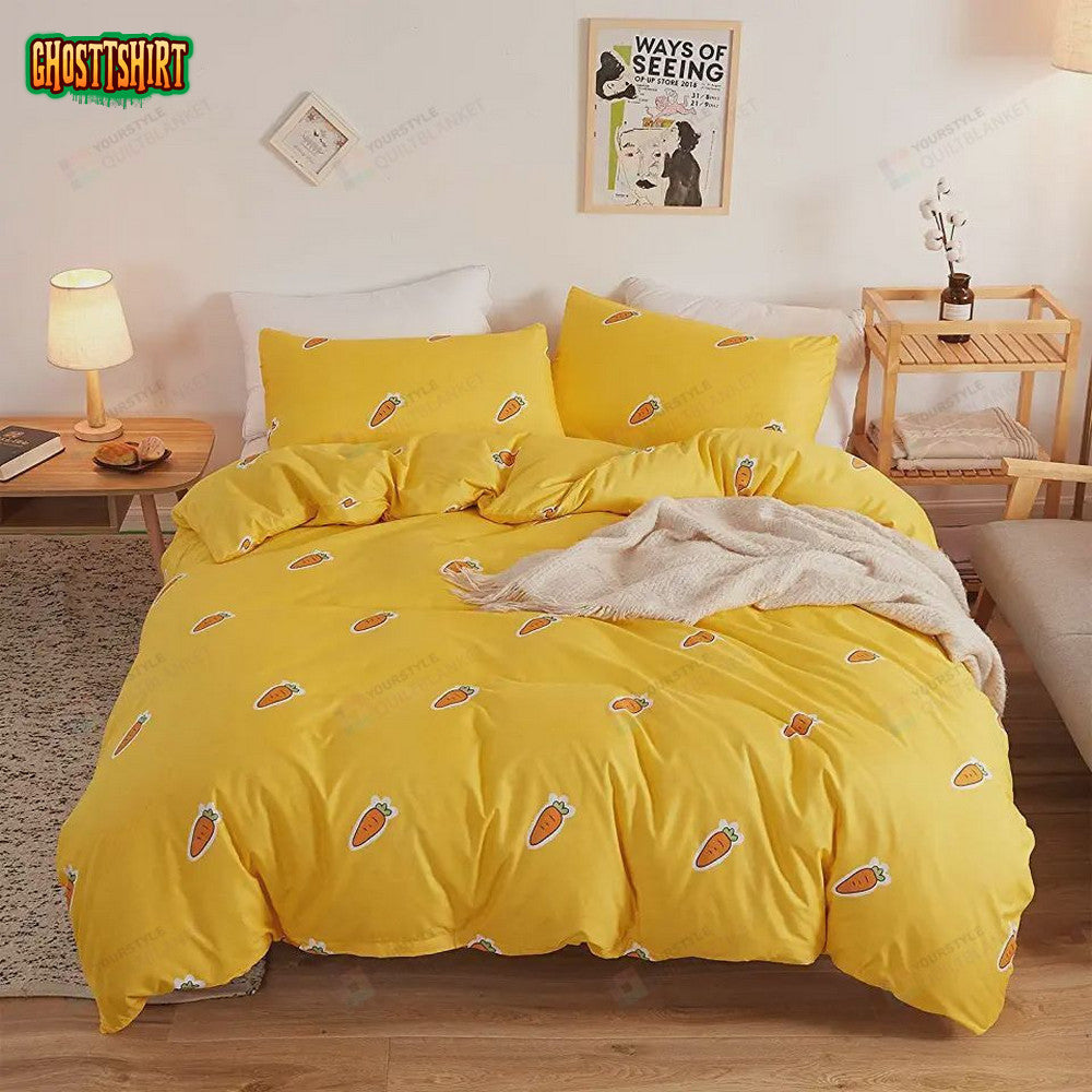 Cute Cartoon Orange Carrot Pattern Bedding Set