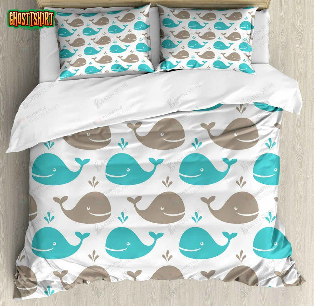 Cute Cartoon Whale Bed Sheets Duvet Cover Bedding Set