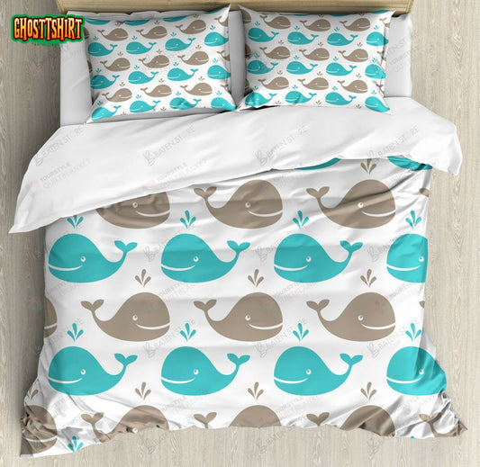 Cute Cartoon Whale Bed Sheets Duvet Cover Bedding Set