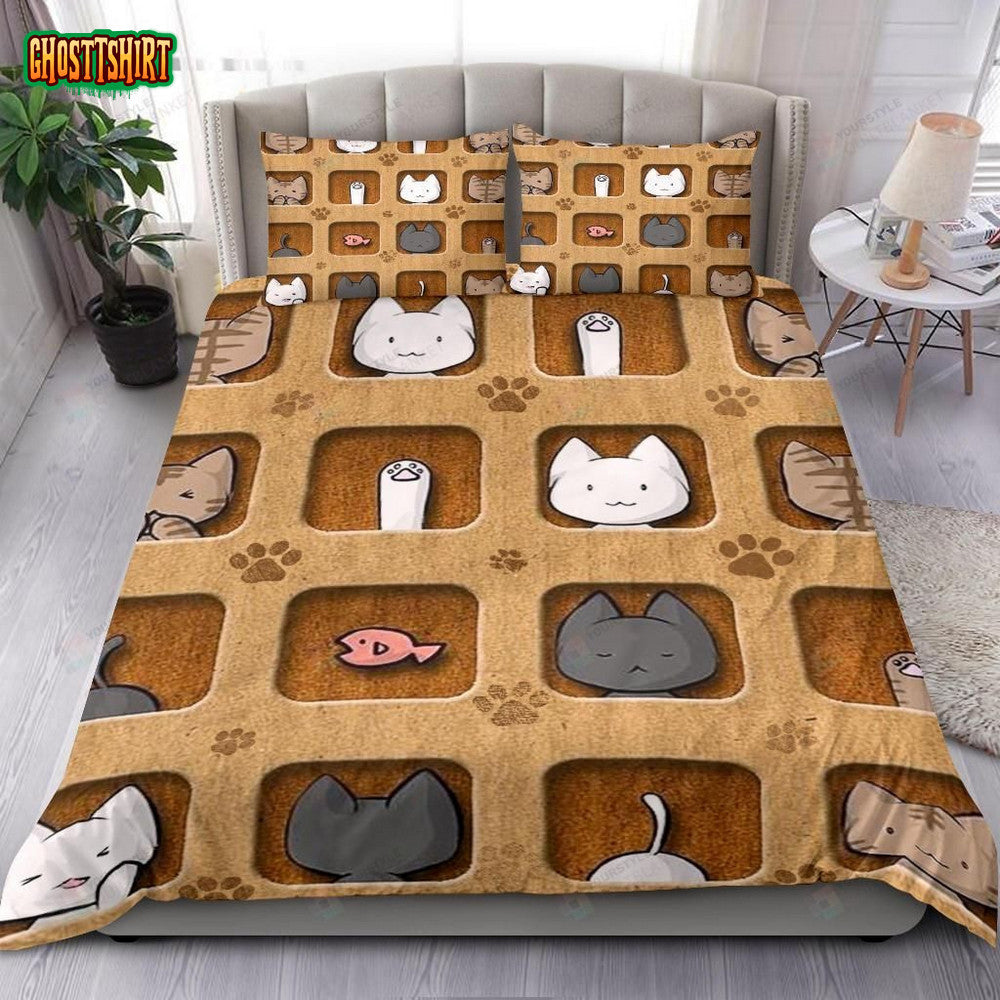 Cute Cat Cartoon Bed Sheets Duvet Cover Bedding Set