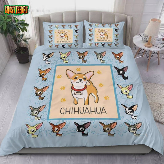 Cute Chihuahua Cartoon Cotton Bed Sheets Spread Comforter Duvet Cover Bedding Set