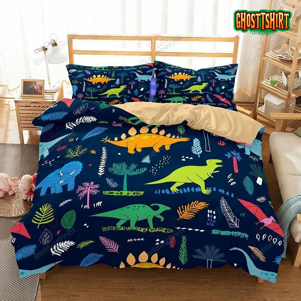 Cute Dinosaur Cartoon Kids Roon Duvet Cover Bedding Set