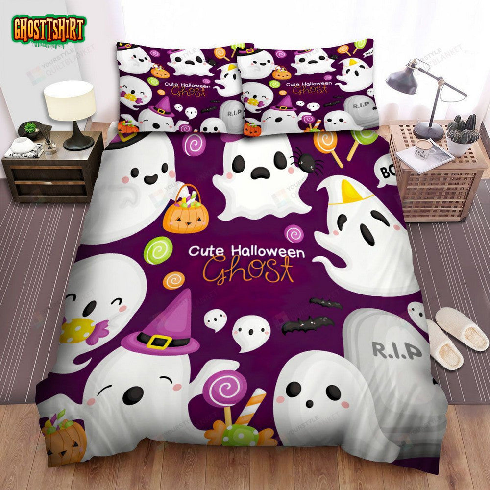 Cute Halloween Cartoon Ghosts Bed Sheets Spread Duvet Cover Bedding Set