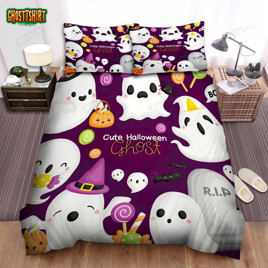 Cute Halloween Cartoon Ghosts Bed Sheets Spread Duvet Cover Bedding Set