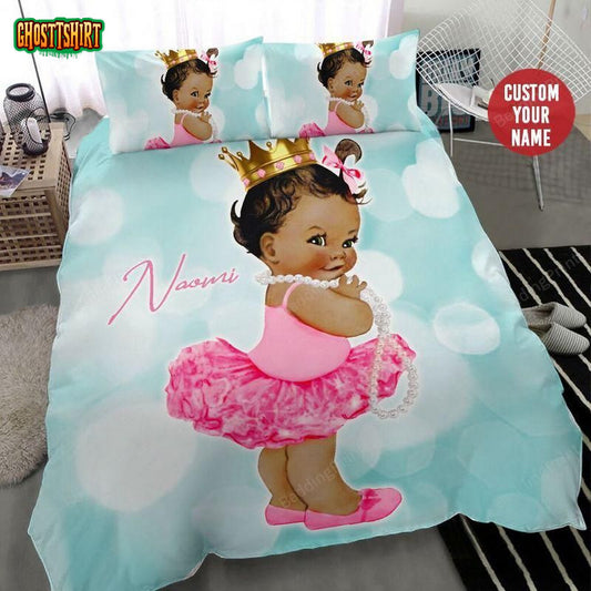 Cute Little Precious Black Baby Girl Personalized Custom Name Duvet Cover Bedding Set