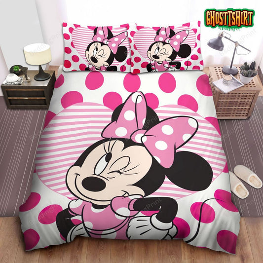 Cute Minnie Mouse Winking Bed Sheets Duvet Cover Bedding Set