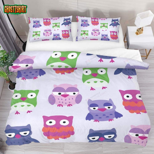 Cute Owl Cartoon Pattern Cotton Bed Sheets Spread Comforter Duvet Cover Bedding Set