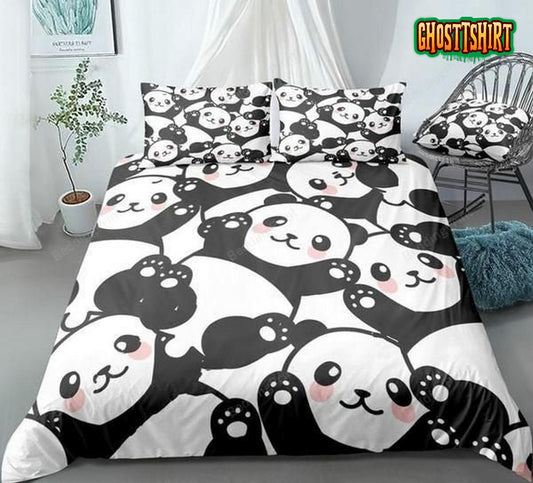 Cute Panda Pattern Bed Sheets Duvet Cover Bedding Set