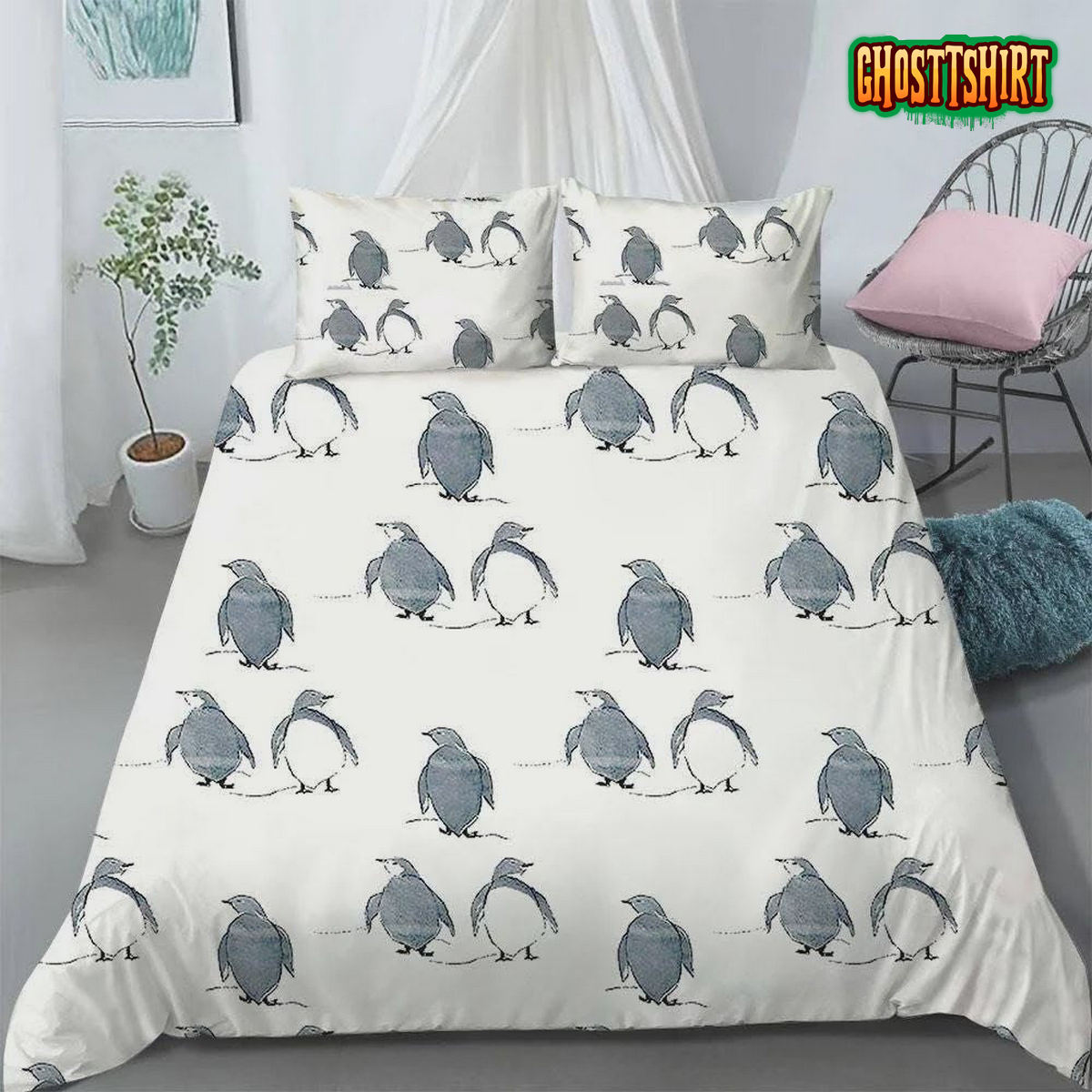Cute Penguins Bed Sheets Duvet Cover Bedding Set