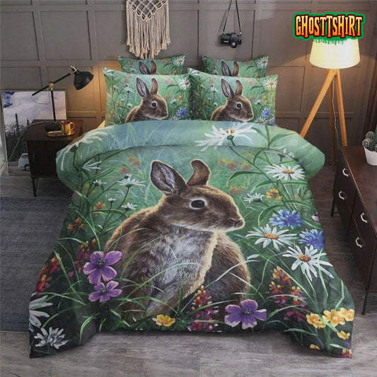 Cute Rabbit In The Flower Field Bed Sheets Duvet Cover Bedding Set