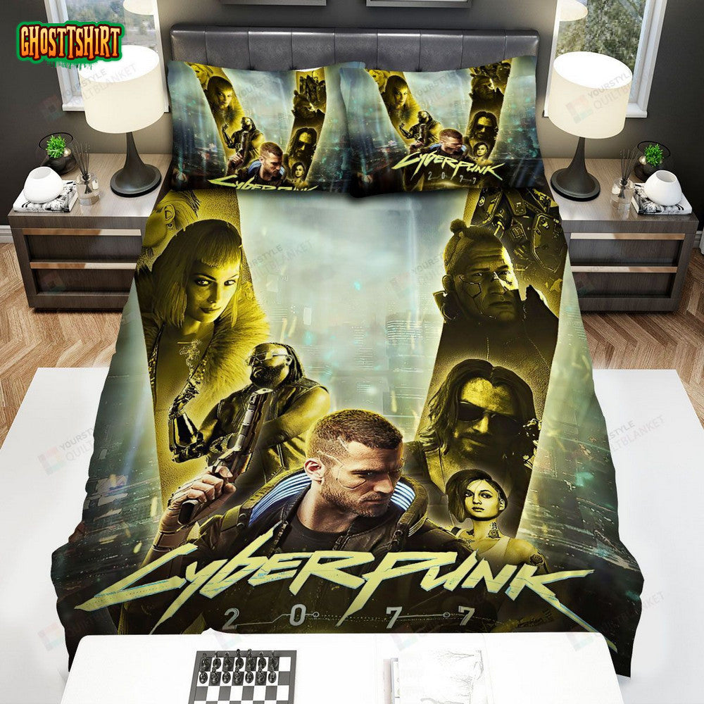Cyberpunk 2077 V Symbol With CharactersBed Sheets Spread Comforter Duvet Cover Bedding Set