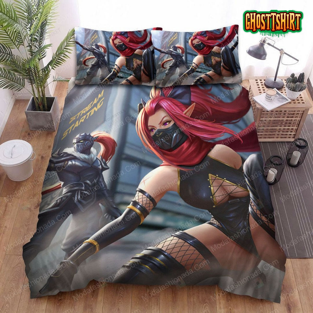 Cyberpunk Ninjas Couple On The Street Artwork 113 Bedding Set