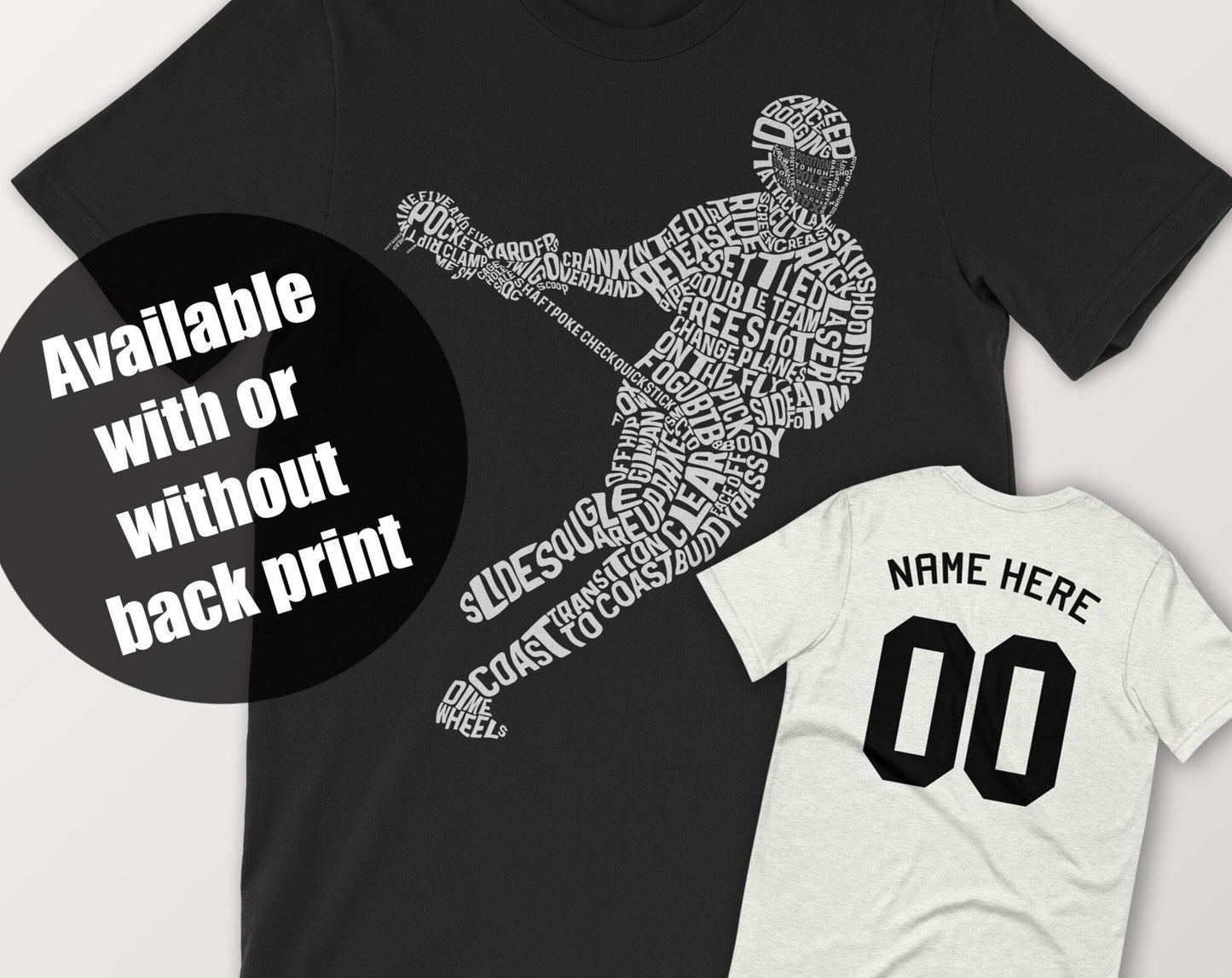 Lacrosse Word Art T-Shirt With Name And Number