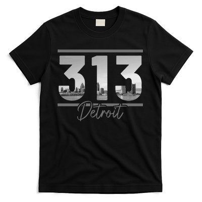 Detroit 313 Area Code Skyline Michigan Vintage T-Shirt