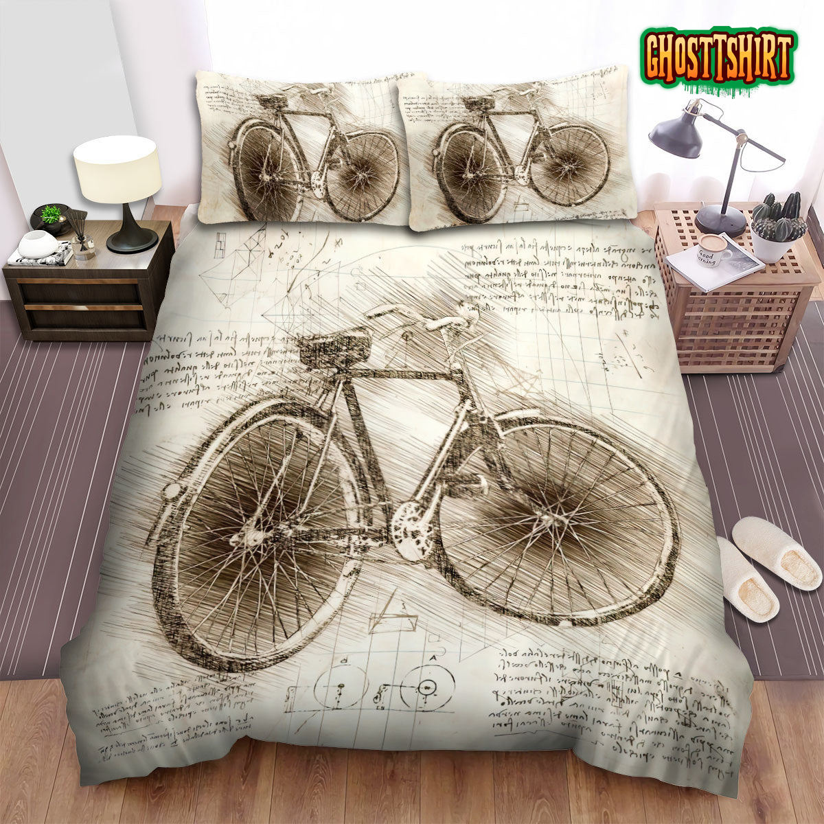 Da Vinci Inspired Sketches Bicycle Side View Bed Sheets Duvet Cover Bedding Set