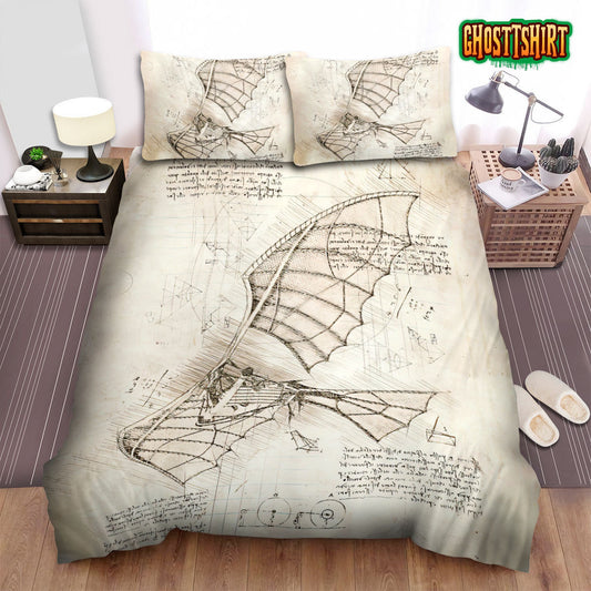 Da Vinci Inspired Sketches Flying Machine Bed Sheets Duvet Cover Bedding Set