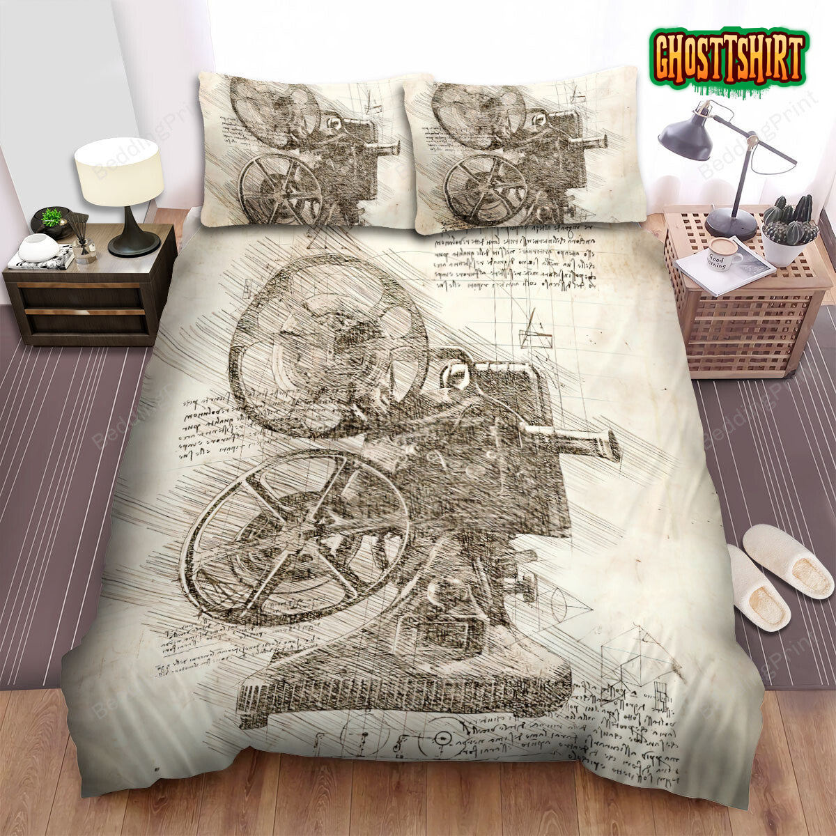 Da Vinci Inspired Sketches Movie Projector Bed Sheets Duvet Cover Bedding Set