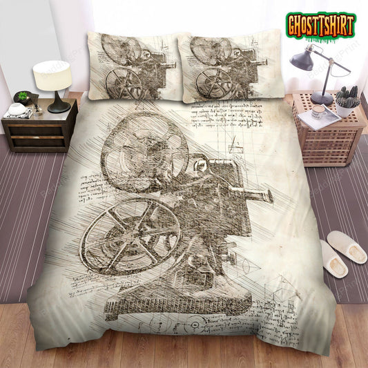 Da Vinci Inspired Sketches Movie Projector Bed Sheets Duvet Cover Bedding Set