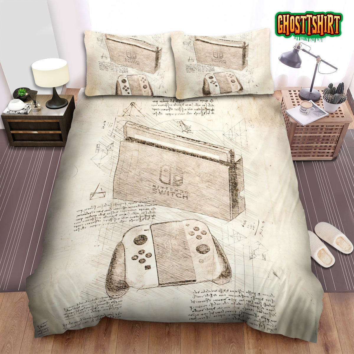 Da Vinci Inspired Sketches Nintendo Switch Bed Sheets Duvet Cover Bedding Set