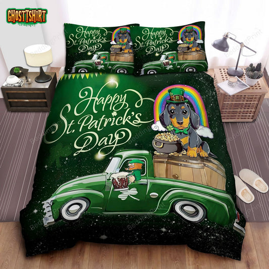 Dachshund Dog Happy St Patrick's Day Bed Sheets Duvet Cover Bedding Set