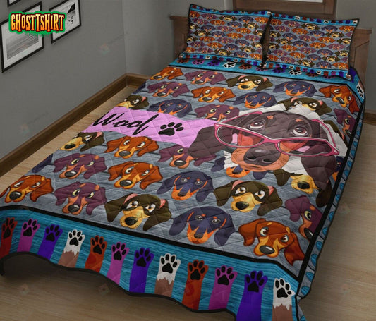Dachshund Dogs Cartoon Pattern Quilt Bedding Set