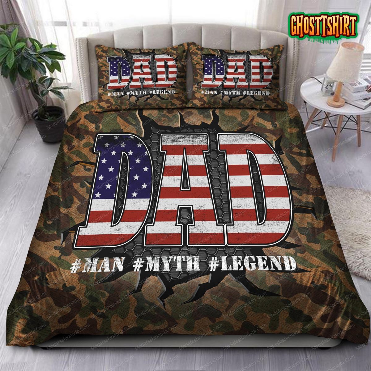 Dad Man Myth Legend Camoflage Bedding Set