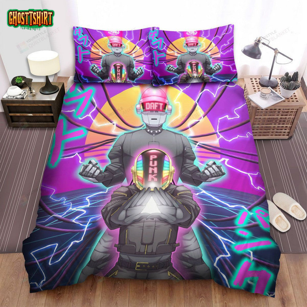 Daft Punk In Anime Art Style Bed Sheets Spread Comforter Duvet Cover Bedding Set