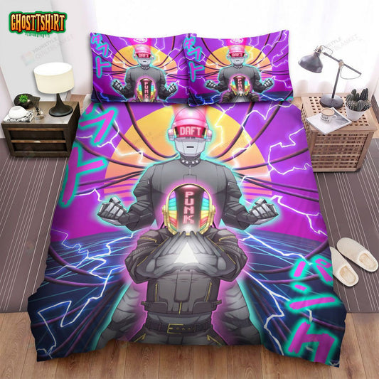 Daft Punk In Anime Art Style Bed Sheets Spread Comforter Duvet Cover Bedding Set