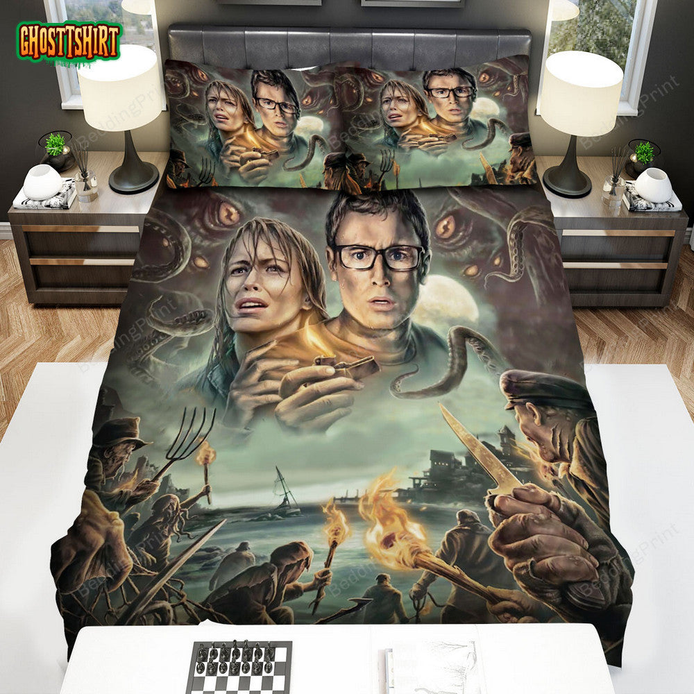 Dagon Portrait Of Two Main Actors With Fire Movie Poster Bed Sheets Duvet Cover Bedding Set