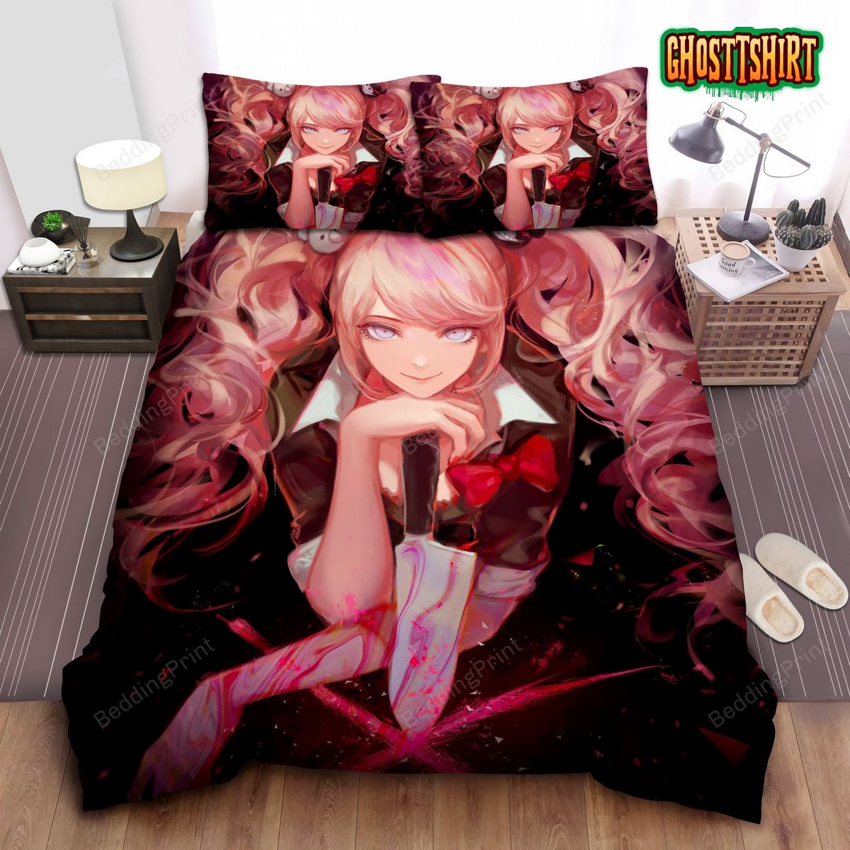 Danganronpa Junko Enoshima And Bloody Knife Digital Art Bed Sheets Duvet Cover Bedding Set