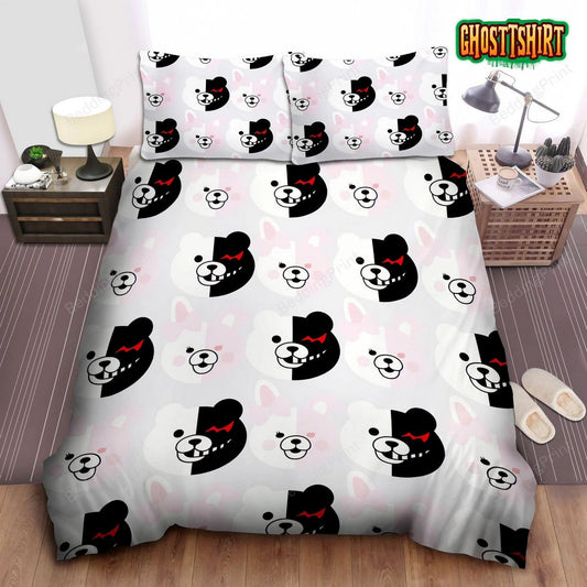 Danganronpa Momokuma & Momomi Cute Heads Pattern Bed Sheets Duvet Cover Bedding Set