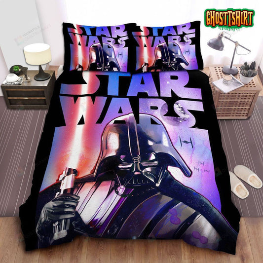 Darth Vader With His Lightsaber In Star Wars Poster Bed Sheets Duvet Cover Bedding Set