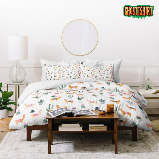 Dash And Ash Llamas And Plants Duvet Cover Bedding Set