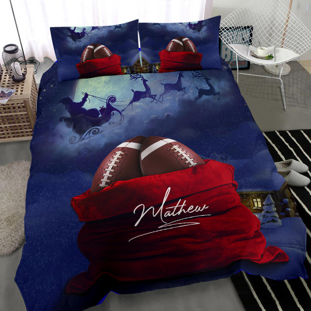 Personalized Football Duvet Cover Set, Football Ball Christmas Xmas Gift Bag Player Idea Duvet Cover & Pillowcases, Custom Name Bedding Set