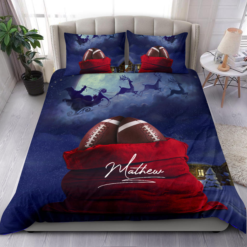 Personalized Football Duvet Cover Set, Football Ball Christmas Xmas Gift Bag Player Idea Duvet Cover & Pillowcases, Custom Name Bedding Set