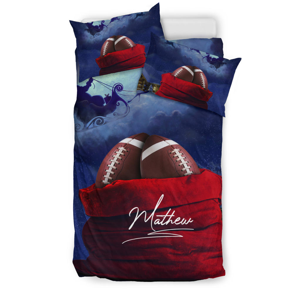 Personalized Football Duvet Cover Set, Football Ball Christmas Xmas Gift Bag Player Idea Duvet Cover & Pillowcases, Custom Name Bedding Set
