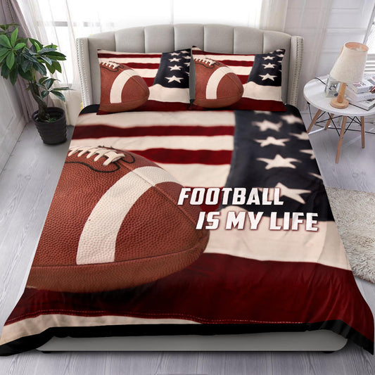Football Duvet Cover Set, America Football Is My Life Us Flag Player Gift Idea Duvet Cover & Pillowcases, Bedding Set