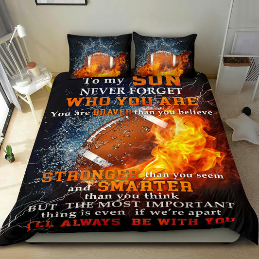 Football Duvet Cover Set, America Football Never Forget Water Fire Player Gift Idea Duvet Cover & Pillowcases, Bedding Set